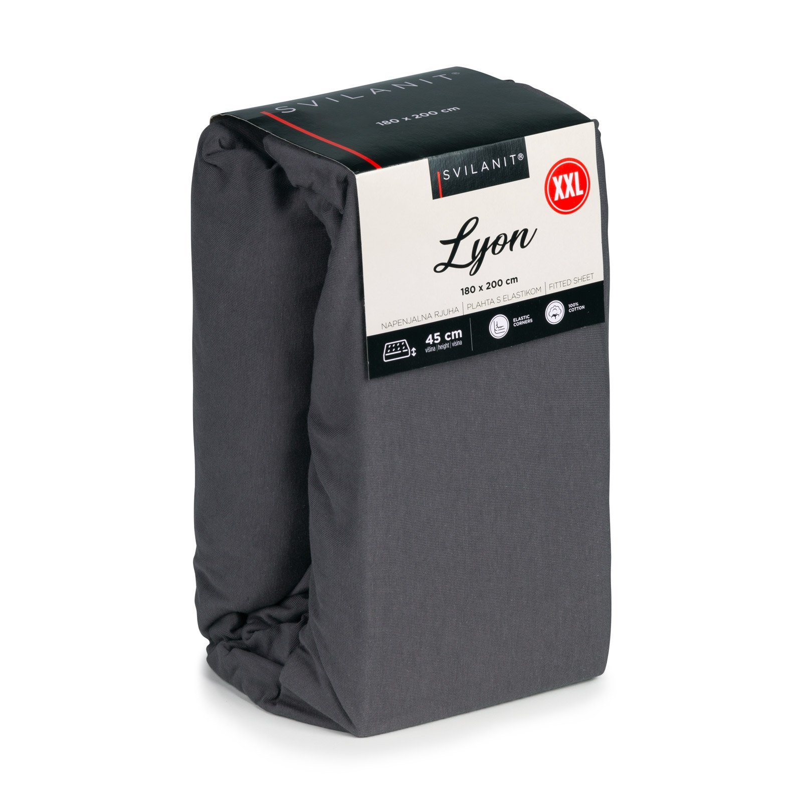 Image of Pamučna plahta s gumicom Lyon XXL - siva