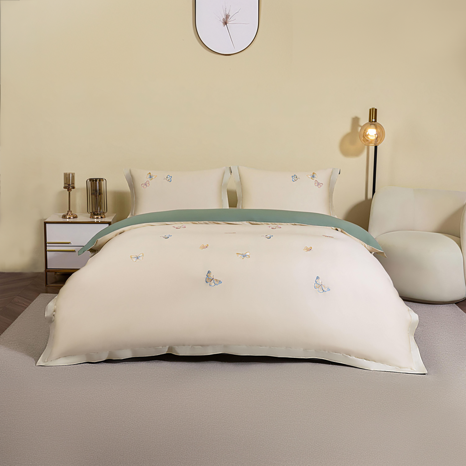 Image of Pamučno satenska PREMIUM vezena posteljina Svilanit Butterfly Garden
