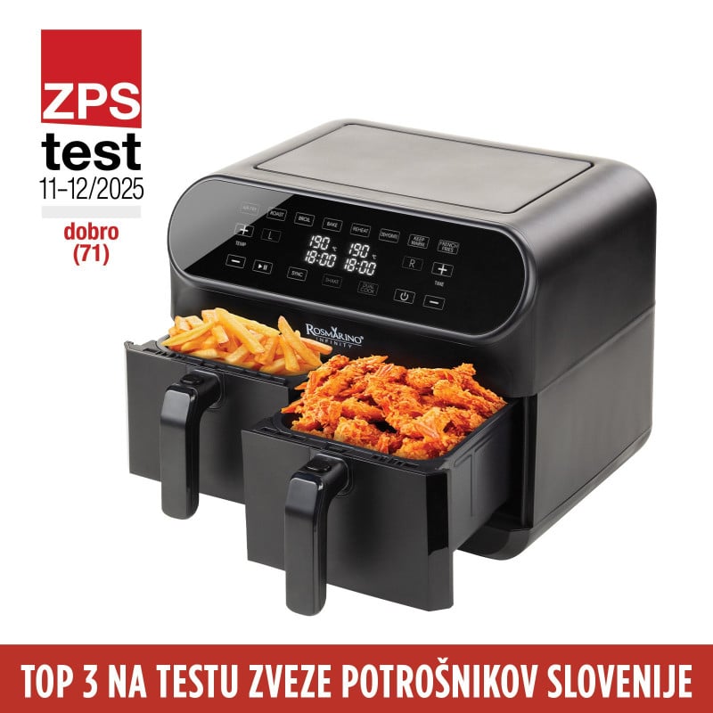 Cvrtnik na vroč zrak Rosmarino Infinity PRO XXL z dvojno košaro - 8 L