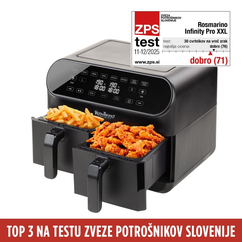 Cvrtnik na vroč zrak Rosmarino Infinity PRO XXL z dvojno košaro - 8 L