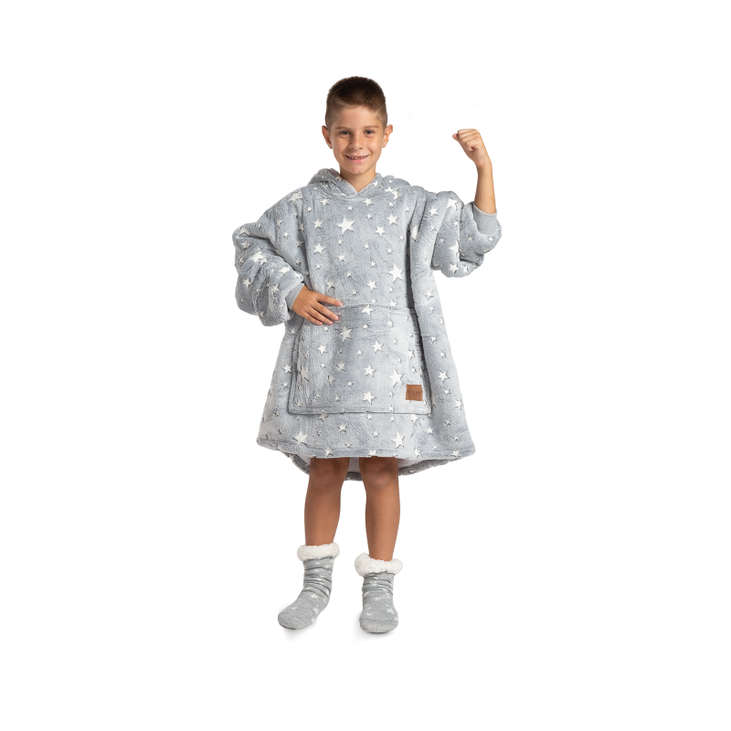 Otroška hoodie odeja Svilanit, zvezdice + Darilo: Nogavice