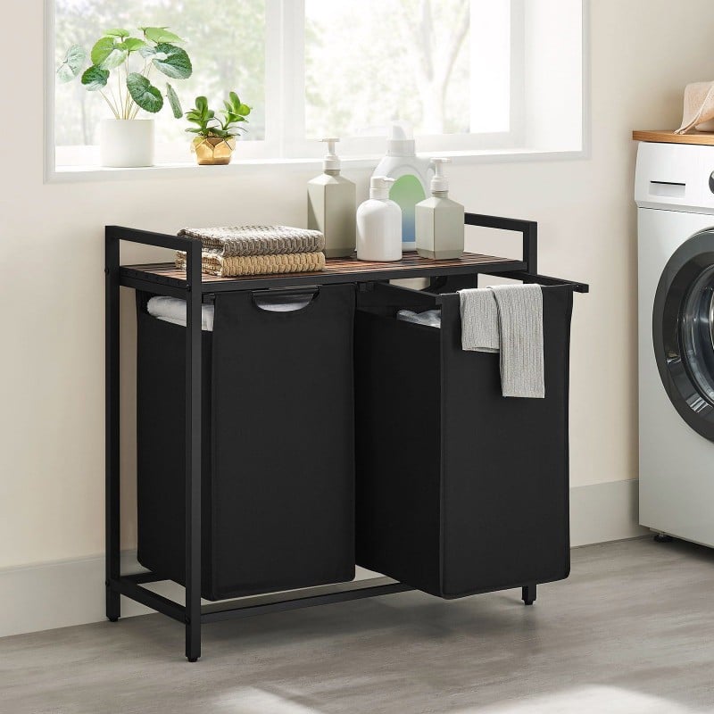 Koš za perilo Songmics Ila Duo – 2 x 46 L, črn