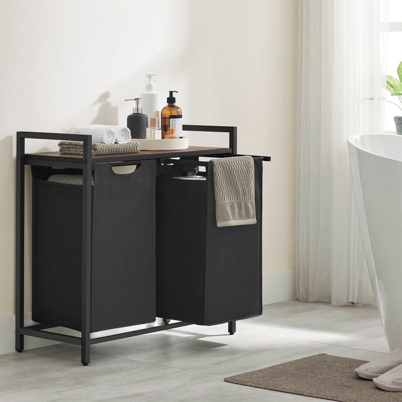 Koš za perilo Songmics Ila Duo – 2 x 46 L, črn