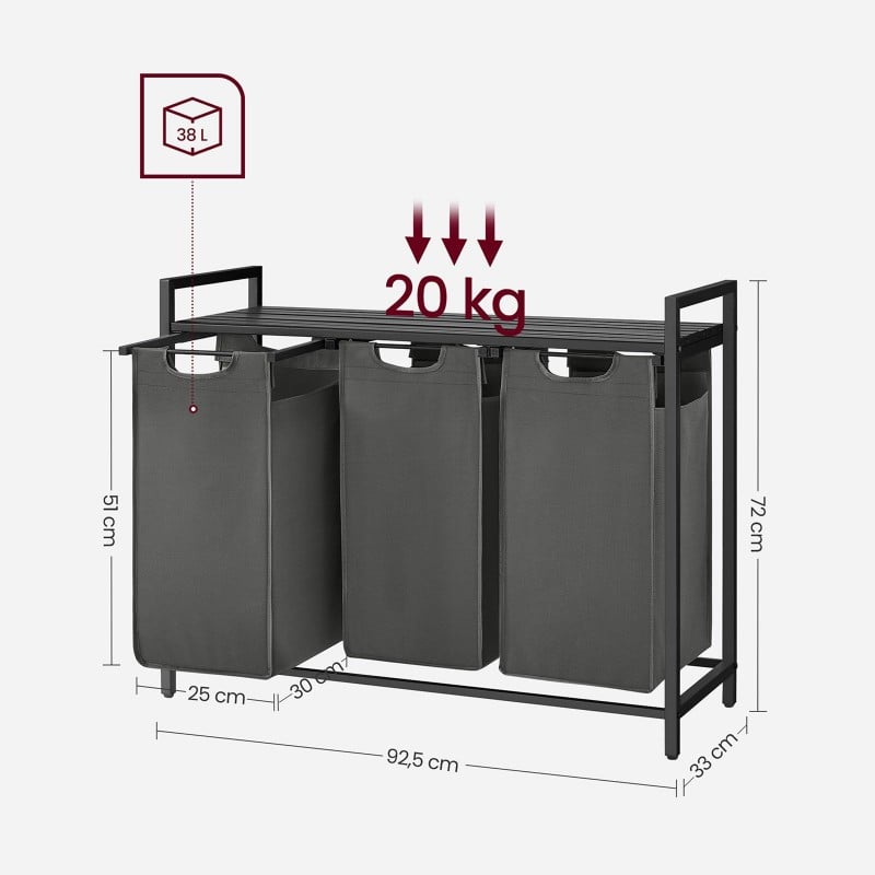 Koš za perilo Songmics Ila Trio – 3 x 38 L, siv