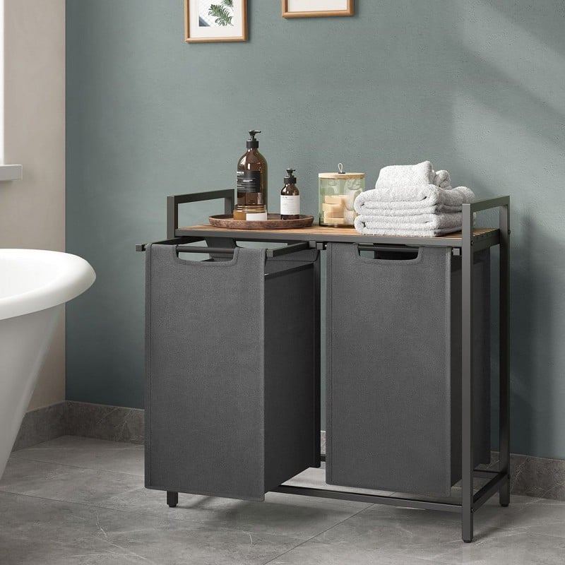 Koš za perilo Songmics Ila Duo – 2 x 46 L, siv