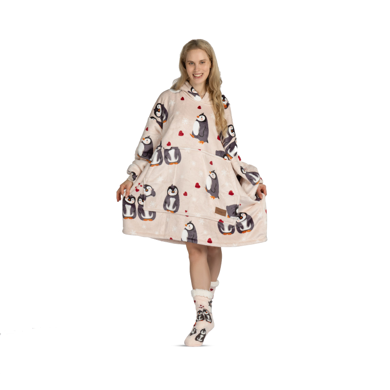 Hoodie odeja Svilanit Penguin Love + Darilo: nogavice