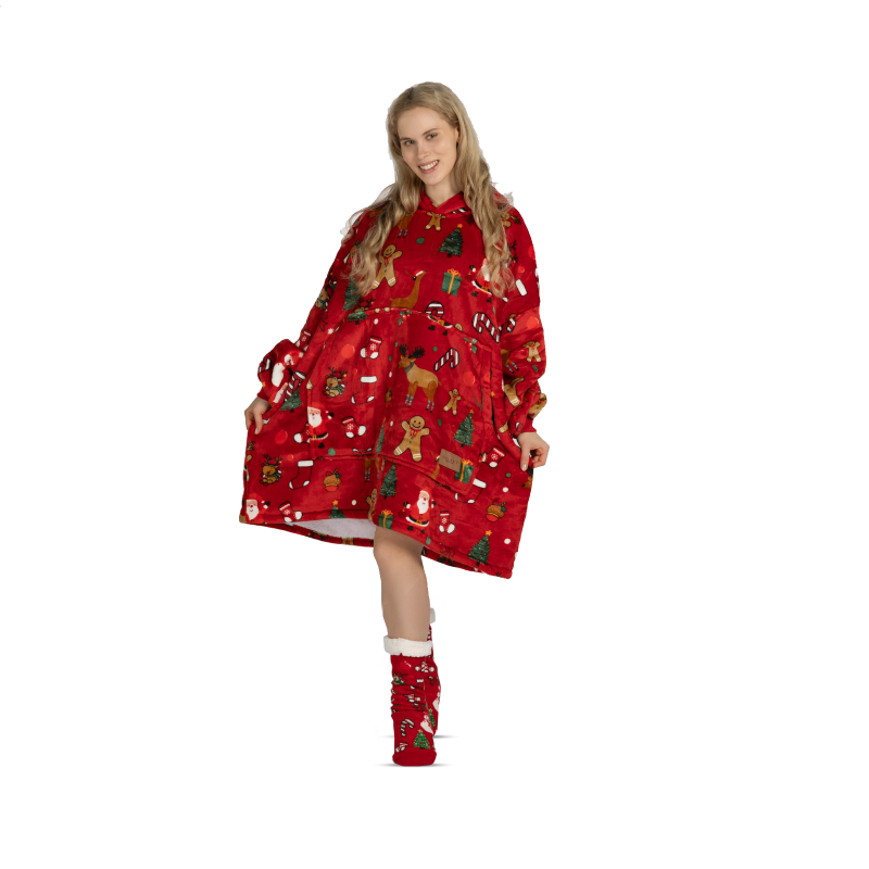 Hoodie odeja Svilanit Xmass Red + Darilo: nogavice