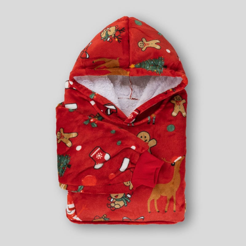 Otroška hoodie odeja Svilanit Xmass Red + Darilo: Nogavice