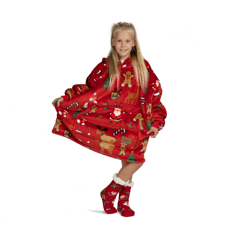 Otroška hoodie odeja Svilanit Xmass Red + Darilo: Nogavice