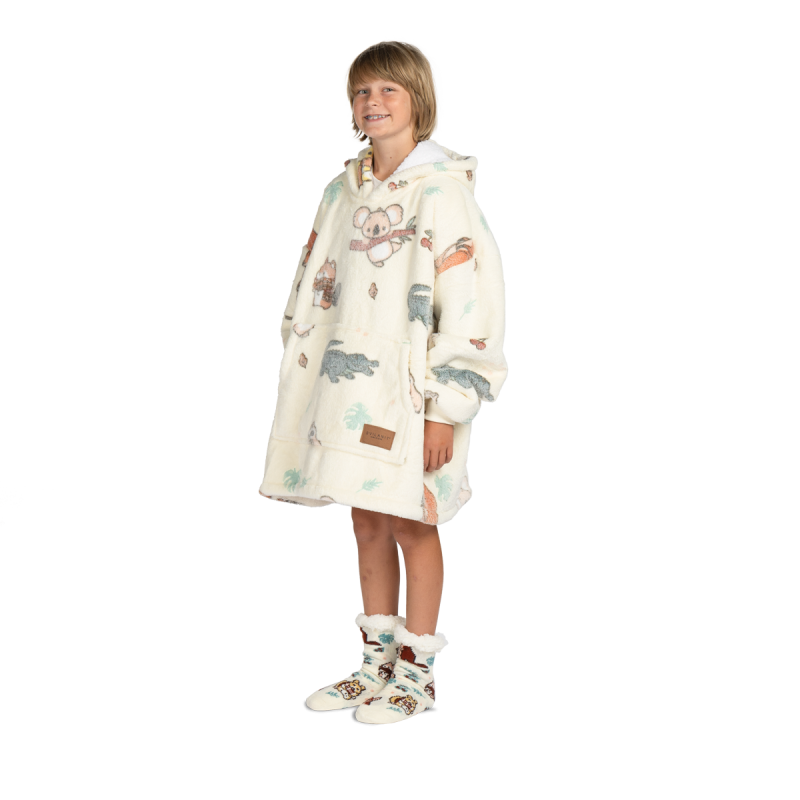 Otroška hoodie odeja Svilanit Safari neon + Darilo: Nogavice