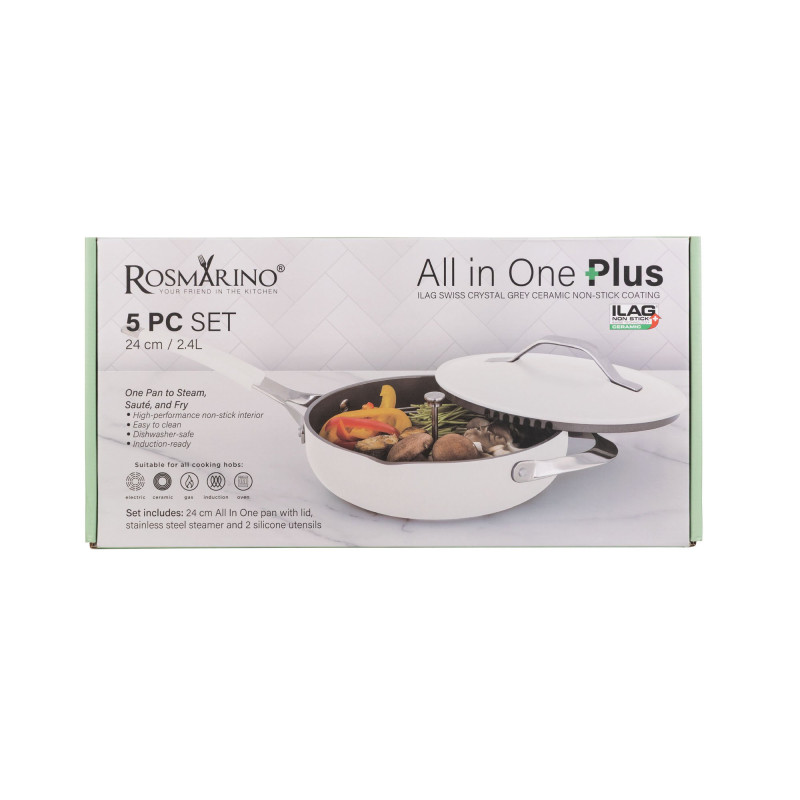 Ponev za kuhanje na pari, sotiranje in cvrtje Rosmarino Chef’s Choice All-in-One, 24 cm – bež