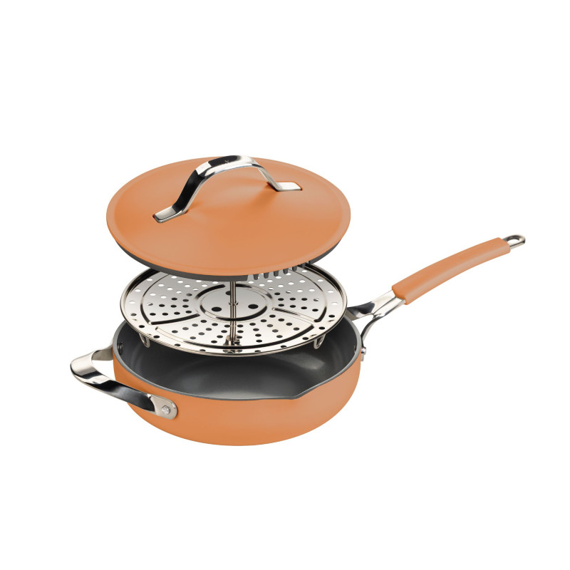 Ponev za kuhanje na pari, sotiranje in cvrtje Rosmarino Chef’s Choice All-in-One, 24 cm – terracotta