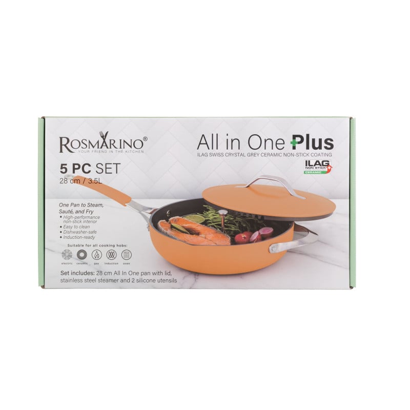 Ponev za kuhanje na pari, sotiranje in cvrtje Rosmarino Chef’s Choice All-in-One, 28 cm – terracotta