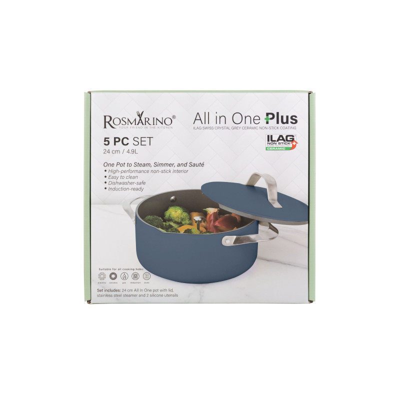 Kozica za kuhanje na pari, sotiranje in cvrtje Rosmarino Chef’s Choice All-in-One, 24 cm – modra