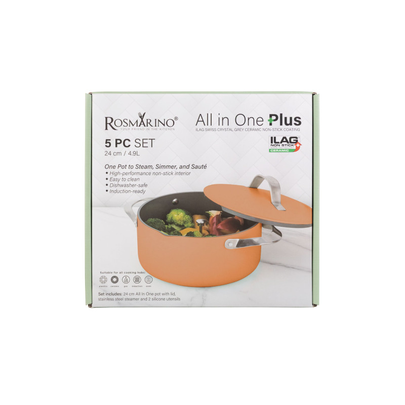 Kozica za kuhanje na pari, sotiranje in cvrtje Rosmarino Chef’s Choice All-in-One, 24 cm – terracotta