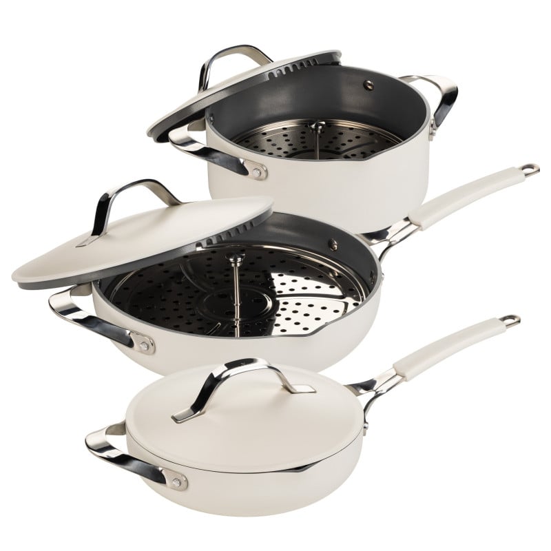 Set posod za kuhanje na pari, sotiranje in cvrtje Rosmarino Chef’s Choice All-in-One – bež