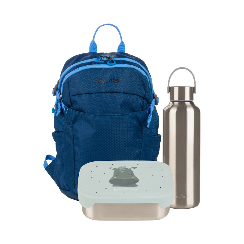 Set otroškega nahrbtnika NES Move (12 L), posode za malico Rosmarino Prep&Go Hippo (800 ml) in termovke Rosmarino Steel (600 ml)