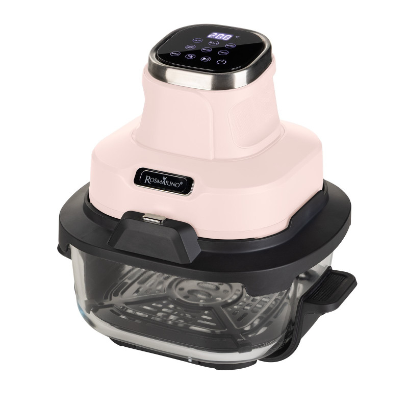 Prenosni stekleni cvrtnik na vroč zrak Rosmarino Airfryer Crispy PRO Series 6-in-1 – 4,5 L + 1,8 L, roza