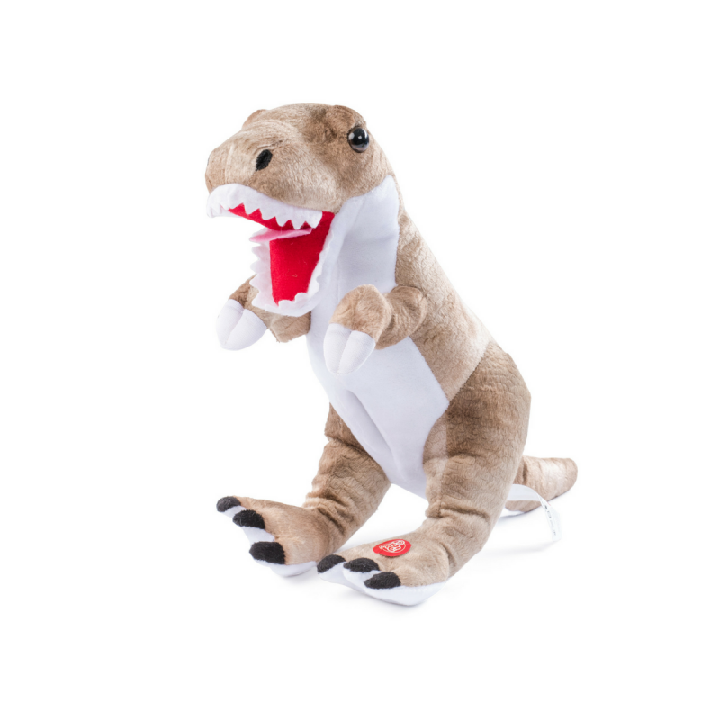 Rexy je prijazen tiranozaver. Dino Rexy je velik 26 x 26 cm. Mehka plišasta igrača oddaja zvok, priložene so tudi baterije.