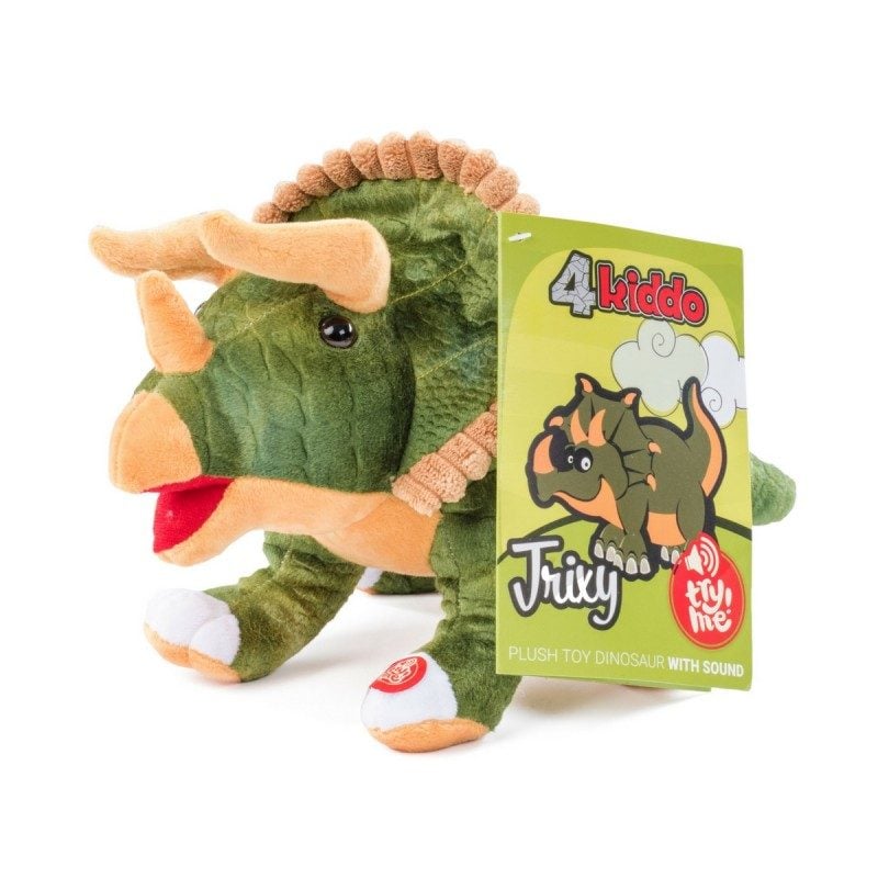 Trixy je zabaven triceratop. Dino Trixy je velik 17 x 37 cm. Mehka plišasta igrača oddaja zvok, priložene so tudi baterije.