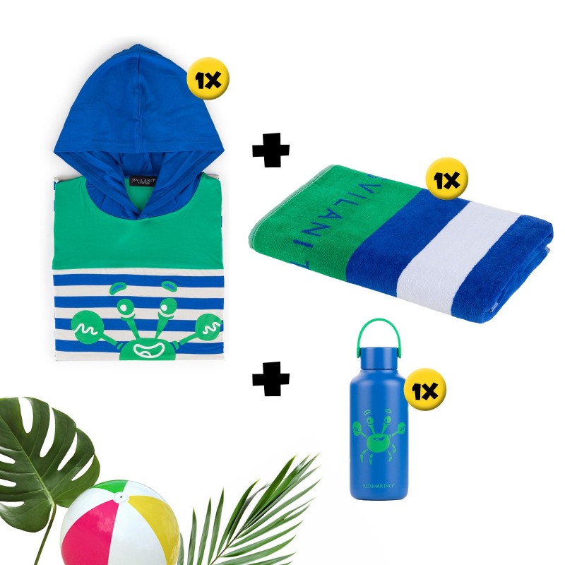 3-delni set Hoodie za otroke, plažna brisača Svilanit in steklenica za vodo Rosmarino Crab