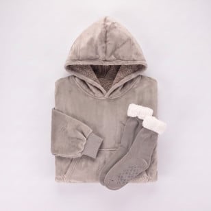 Hoodie odeja z rokavi Svilanit Ella Gray + DARILO: nogavice