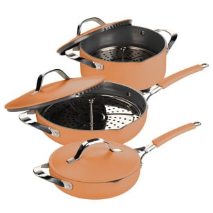 Set posod za kuhanje na pari, sotiranje in cvrtje Rosmarino Chef’s Choice All-in-One – terracotta