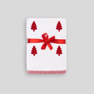 Božična kopalniška brisača z vezenino Svilanit Red Christmas Trees – 50 x 100 cm