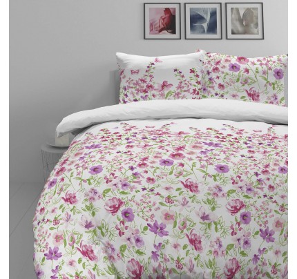 Bombažno-satenasta posteljnina Svilanit Pink Flowers