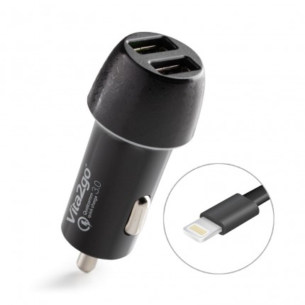 Dvojni hitri avtomobilski polnilec za telefon z USB-lightning kablom Vita2Go