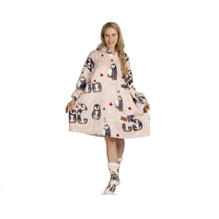 Hoodie odeja Svilanit Penguin Love + Darilo: nogavice