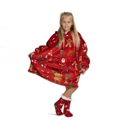 Otroška hoodie odeja Svilanit Xmass Red + Darilo: Nogavice