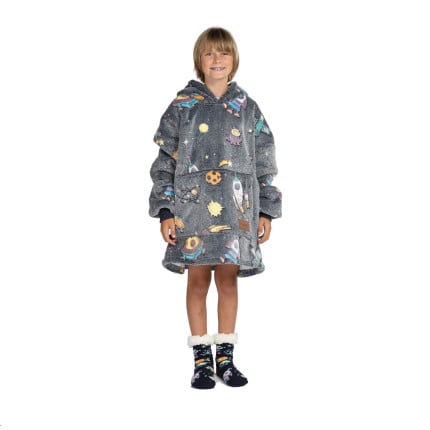 Otroška hoodie odeja Svilanit Space Neon + Darilo: Nogavice 