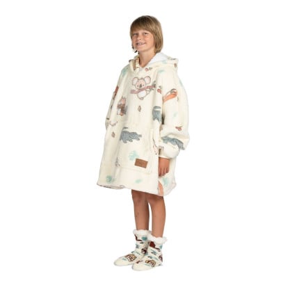 Otroška hoodie odeja Svilanit Safari neon + Darilo: Nogavice