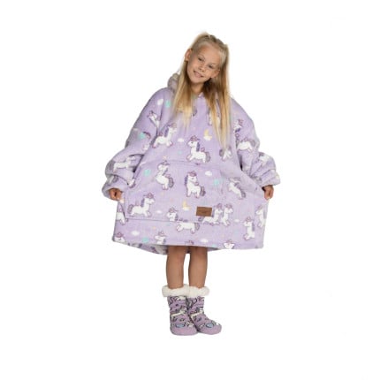 Otroška hoodie odeja Svilanit  Unicorn Neon + Darilo: Nogavice