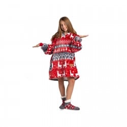 Otroška hoodie odeja Svilanit, red Xmas + Darilo: Nogavice