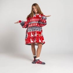 Otroška hoodie odeja Svilanit, red Xmas + Darilo: Nogavice