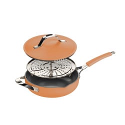 Ponev za kuhanje na pari, sotiranje in cvrtje Rosmarino Chef’s Choice All-in-One, 24 cm – terracotta