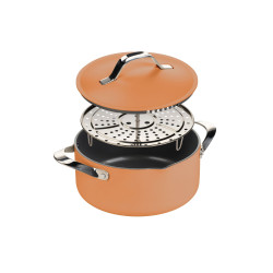 Kozica za kuhanje na pari, sotiranje in cvrtje Rosmarino Chef’s Choice All-in-One, 24 cm – terracotta