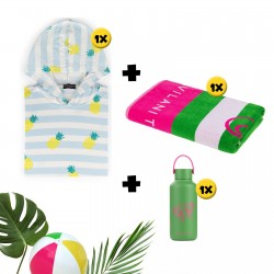3-delni set Hoodie za otroke Pineapple, plažna brisača Svilanit Butterfly in steklenica za vodo Rosmarino Butterfly
