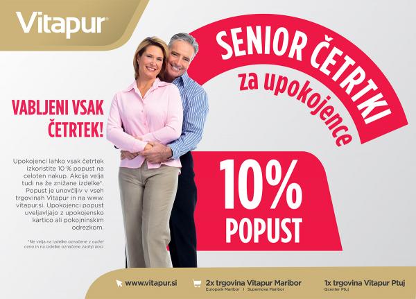 SENIOR ČETRTKI za upokojence - dodatni 10% popust