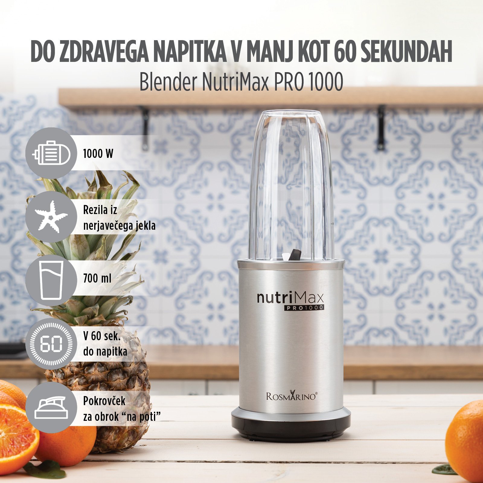 Blender Rosmarino NutriMax PRO 1000, srebrn - Vitapur