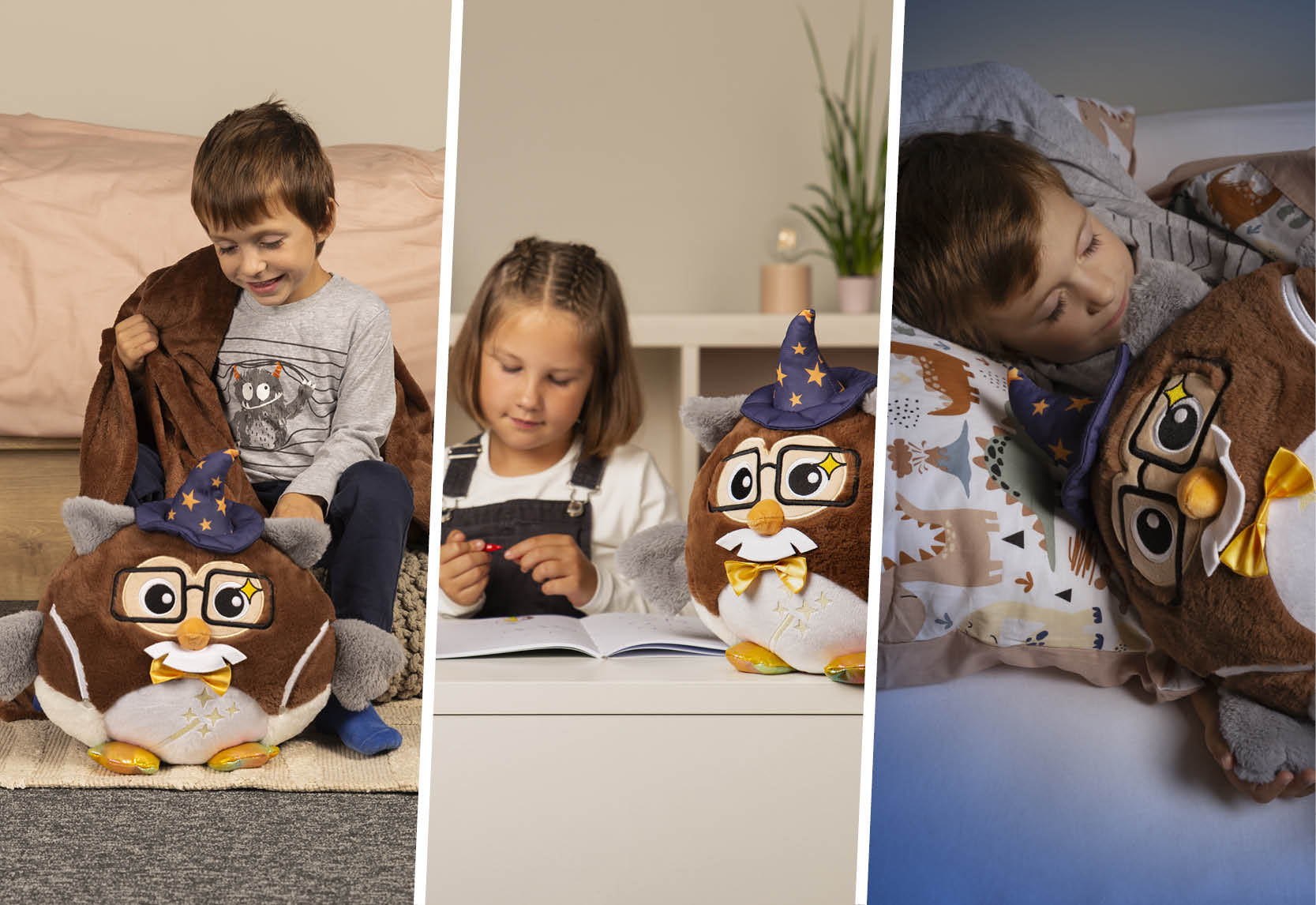 Sem sovica “3 v 1”: odeja, igrača ali blazina.