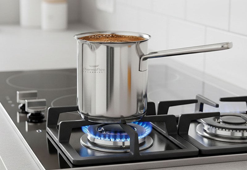 3-slojno dno za trpežnost in tehnologija ThermoFlow za odlično razporeditev toplote.