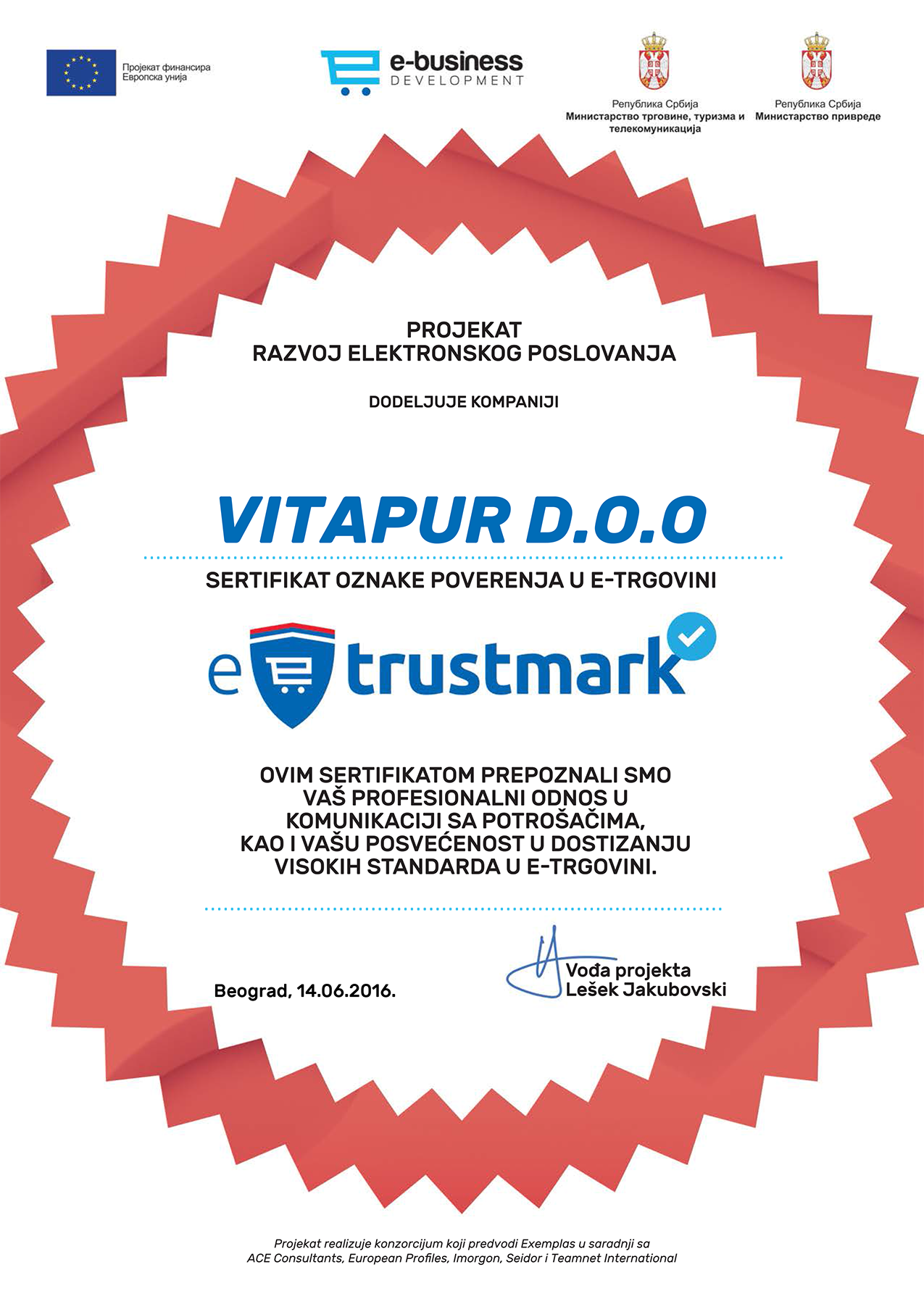E-trustmark sertifikat Vitapur